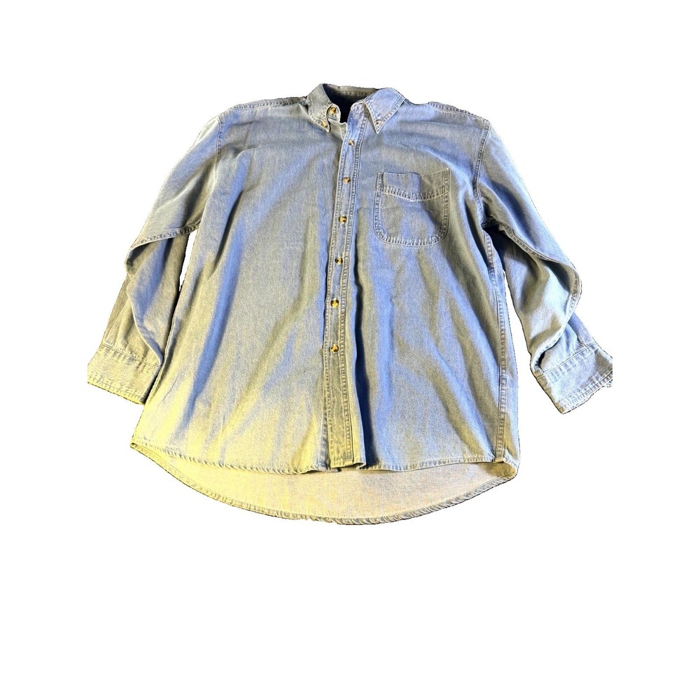 Polar Graphics USA Shirt Men L Blue Denim Cotton Eagle American Flag Button Down
